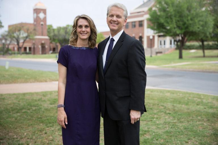 HSU President Eric Bruntmyer pictured with wife on campus